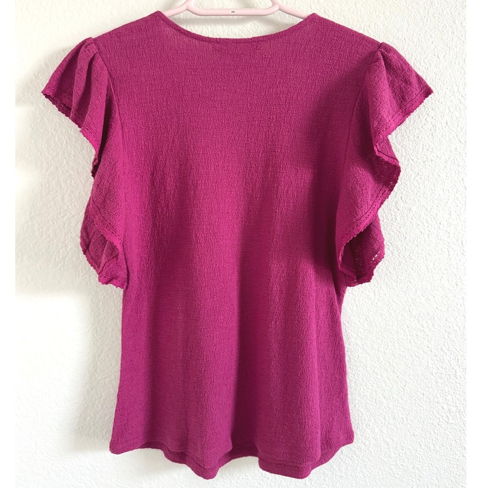 NWT Downeast Delilah Top Cactus Flower Magenta Flutter‎ Lace Sleeve Cotton XS - Picture 2 of 6